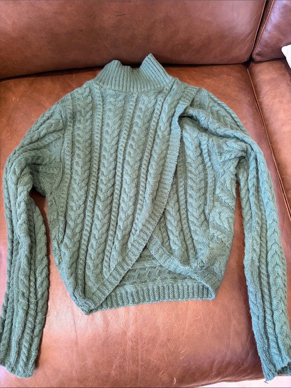 Cable Knit Mock Neck Crop Sweater in Sage Green